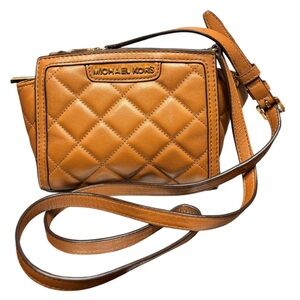 Michael Kors Tan Leather Crossbody Bag with Quilted Design